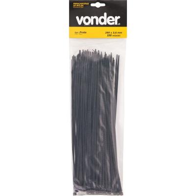 Abraçadeira de nylon 280x3,6mm preta com 100 peças Vonder