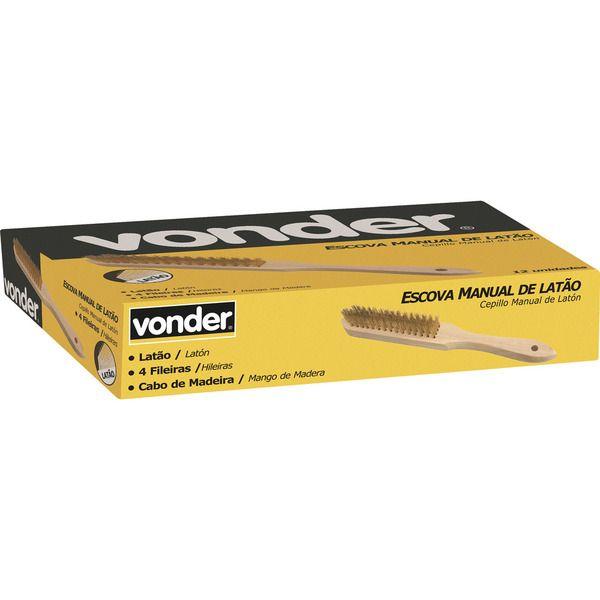 Escova Manual Latao 4 Fileiras cabo Madeira - Vonder - 2