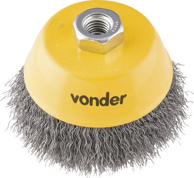 Escova Copo Ondulada 4  Rosca M14 Aço Carbono Polido 8500rpm