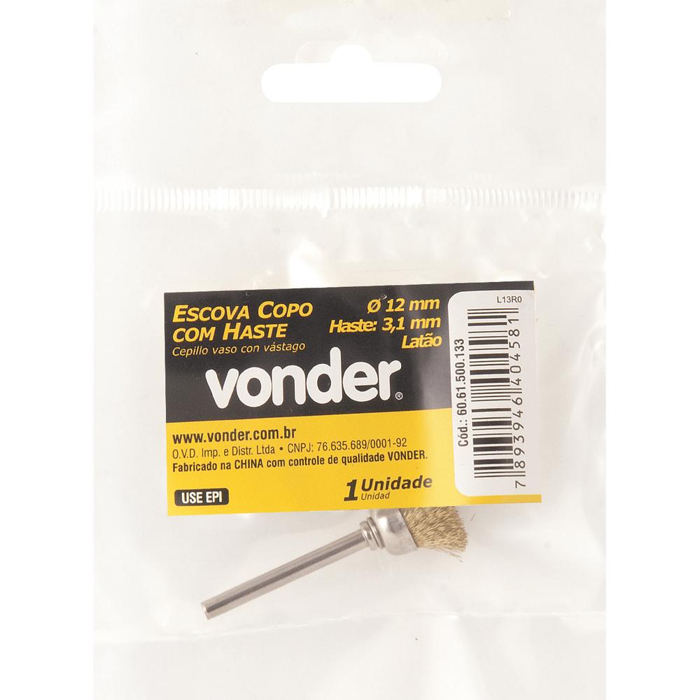 Escova copo 12mm latão c/ haste p/ microrretífica Vonder - 3