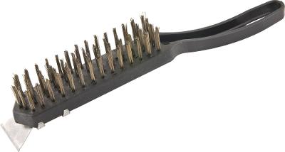 Escova Manual Aço 4 Fileiras Cabo Plástico Com Raspador - Vo