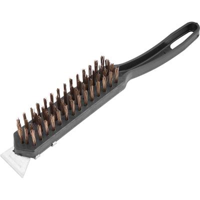 Escova Manual Aço 4 Fileiras Cabo Plástico Com Raspador - Vo