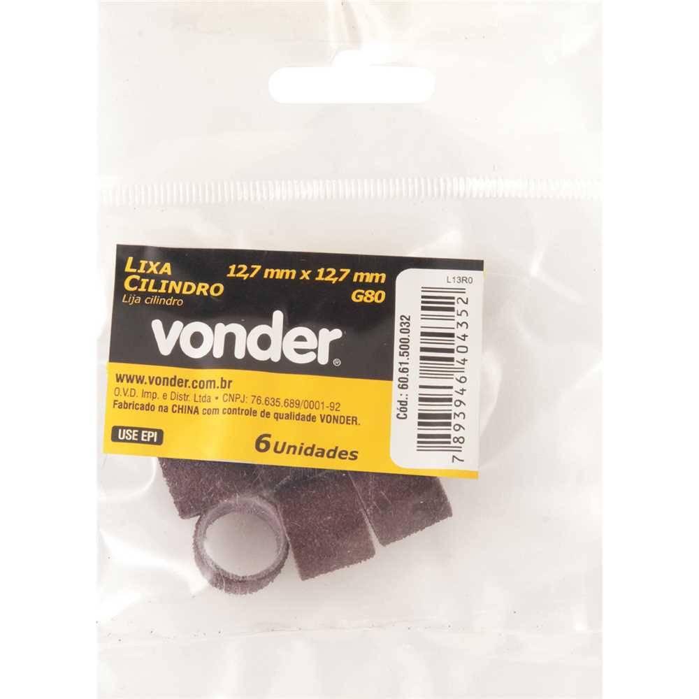 Lixa cilindro 12,7x12,7mm g80 microrretífica c/ 6 pç Vonder - 2
