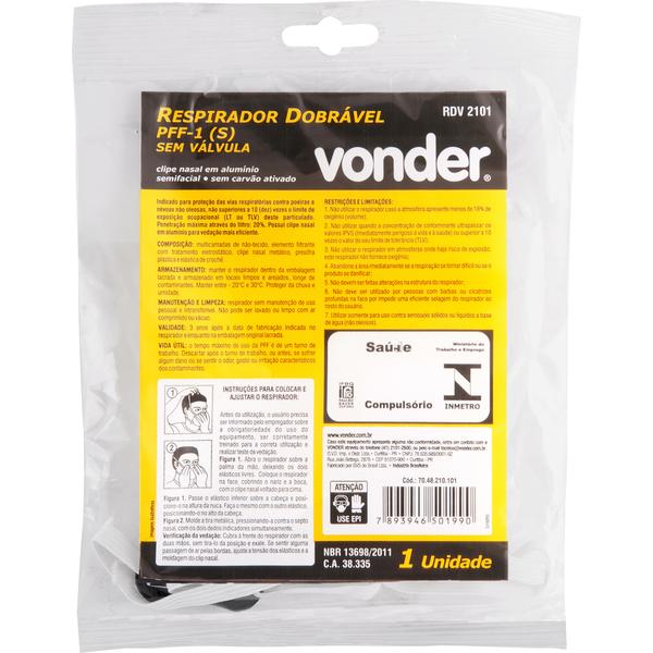 Respirador Descartável Rdv2101 Pff2 Branco s/ Válv Vonder - 5