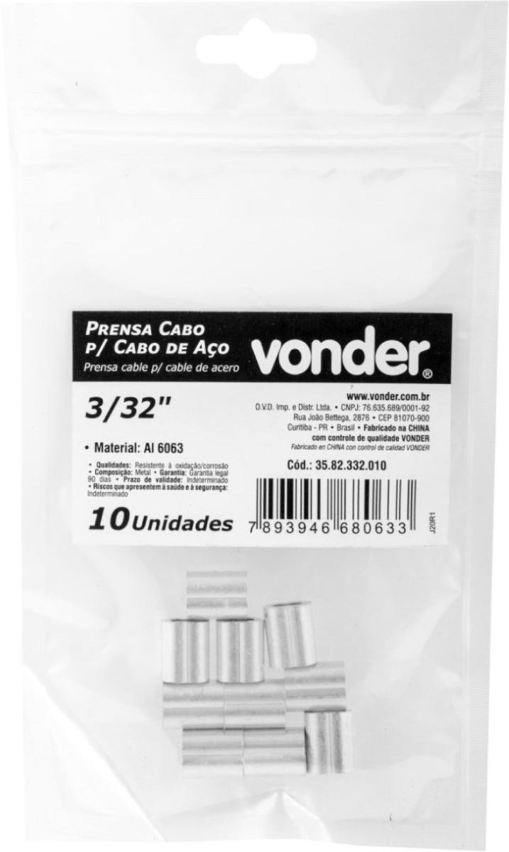 Prensa Cabo p/ Cabos de Aço de 3/32'' com 10 peças Vonder - 1