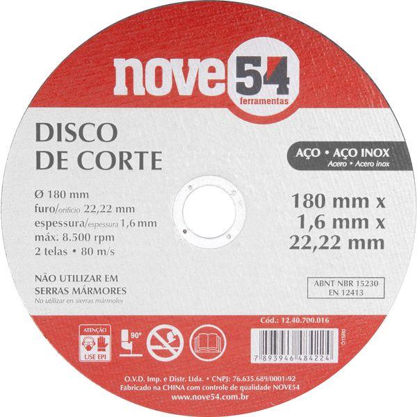 Disco de corte 180,0x1,6x22,23 2 telas dcn - Nove54 - 1
