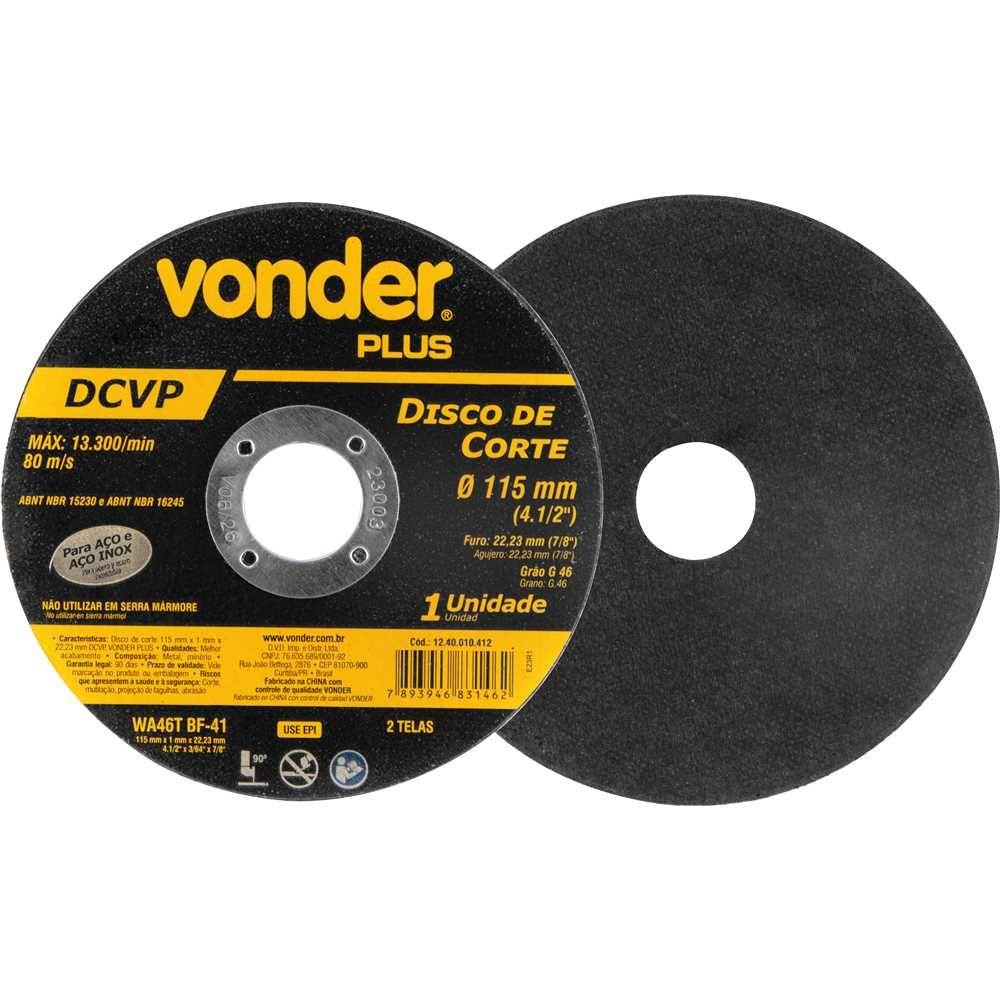 Disco de corte 115mm x 10mm x 2223mm DCVP Vonder Plus - 2