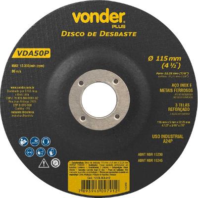 Disco De Desbaste 114,3x5,0x22,22 Para Aço Carbono Vda50p - 