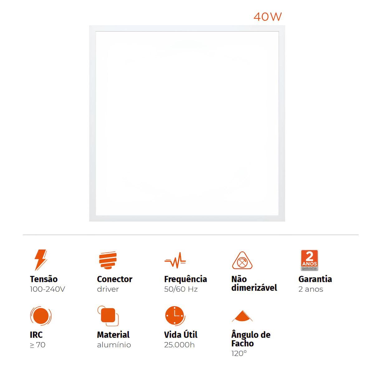 Painel LED Modular Embutir 62x62cm 40W 4000K Black+Decker Luz Amarela Neutra 3200lm Bivolt Branco - 3