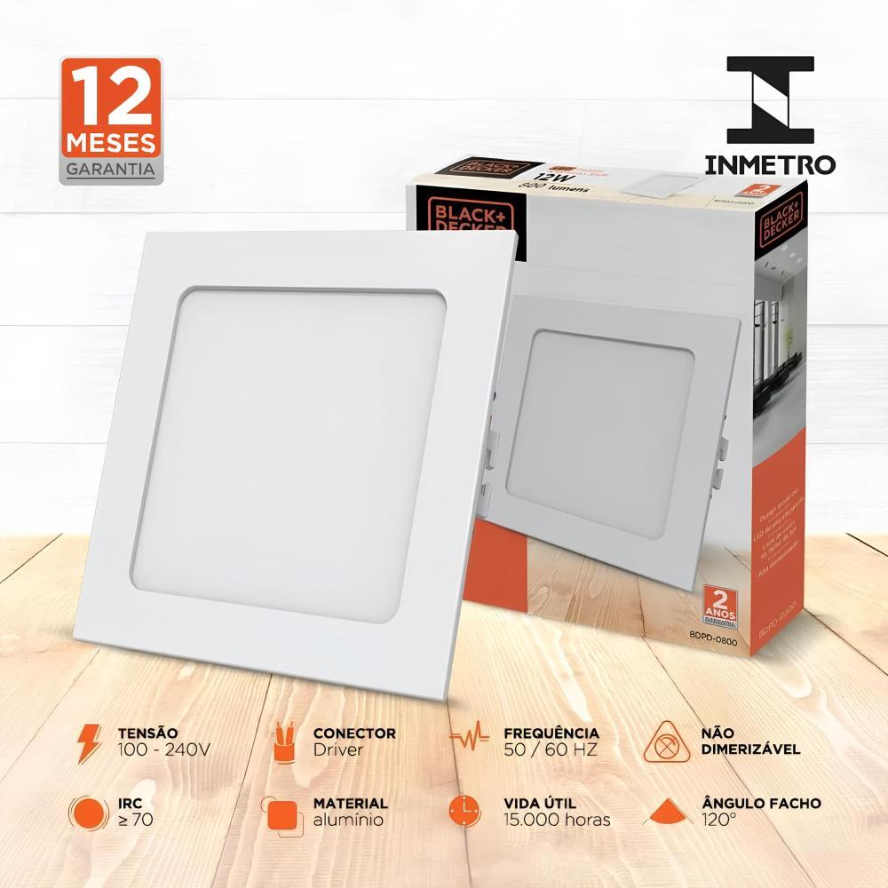 Painel LED Plafon Embutir Slim 24W 30x30cm 6500K Bivolt Black+Decker Luz Branca Neutra - 2