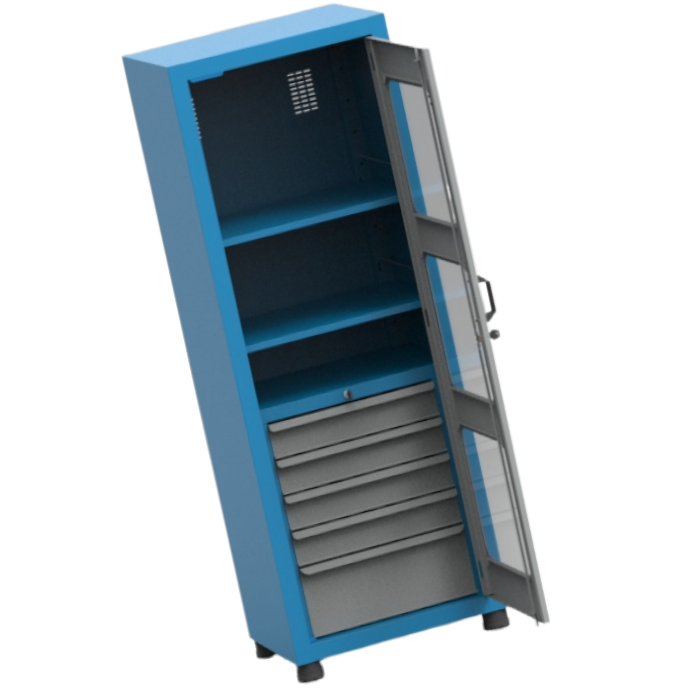 Armário com 2 Prateleiras reguláveis 5 Gavetas e Visor de acrílico ARM015A CMB - 1