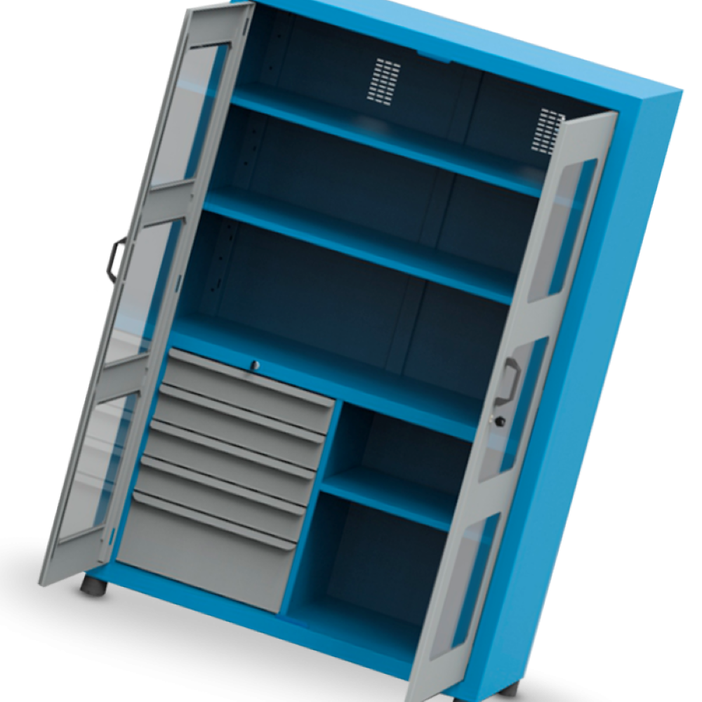 Armário com 2 Prateleiras reguláveis 5 Gavetas e Visor de acrílico ARM007A CMB - 1