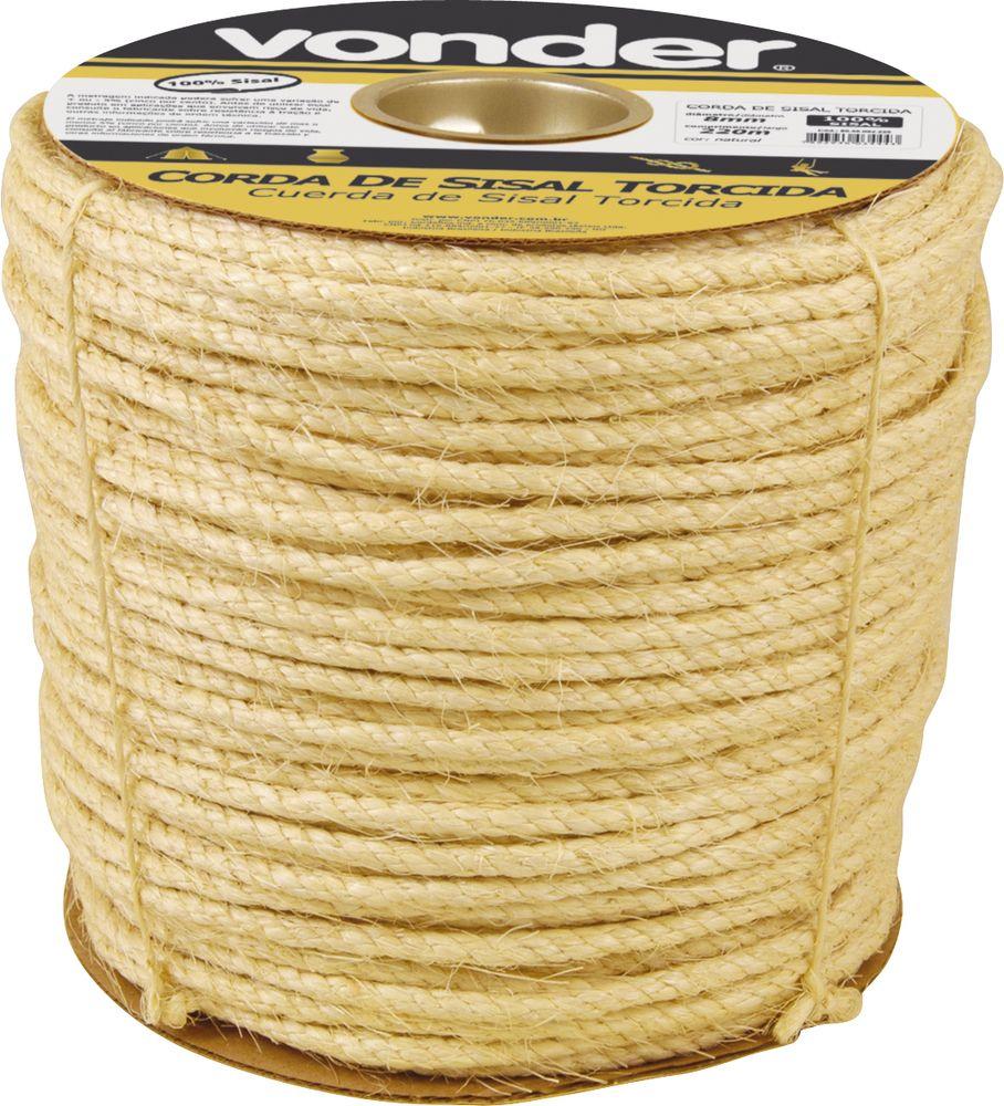 Corda Sisal Torcida 8,0mm 10,0kg 220 Metros Natural Carretel - 1