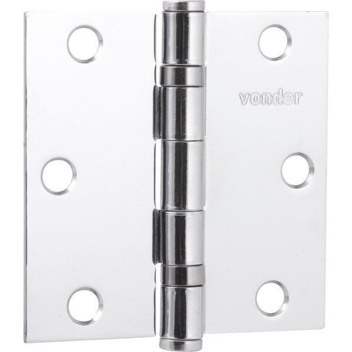 Dobradiça p/ porta 3.1/2" aço carbono cromado c/ 3 pç Vonder - 1
