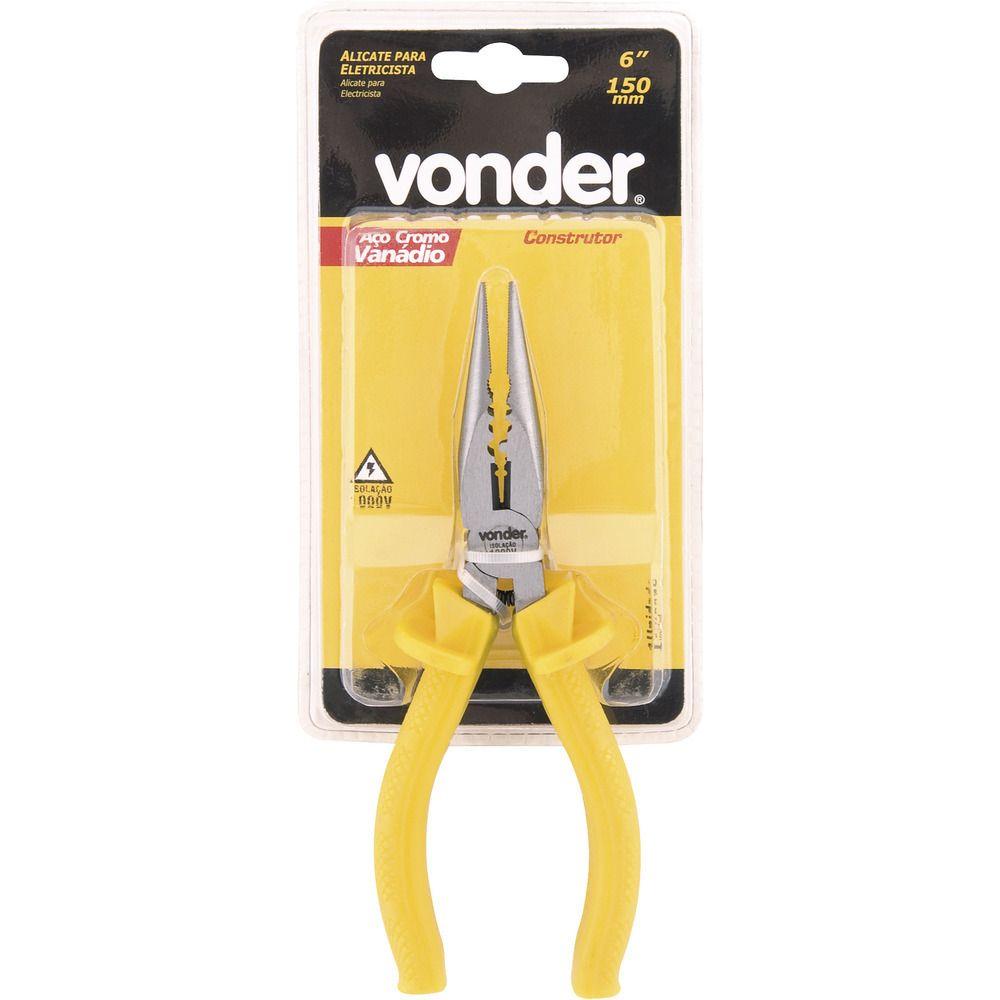 Alicate Bico Meia Cana Eletricista 6  Reto Cromo Vanádio Vonder - 2