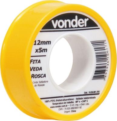 Fita veda rosca 12mmx5m ptfe teflon - Vonder