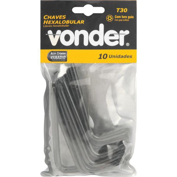 Chave Hexalobular T30 c/ Furo Guia Crv c/ 10 peças Vonder - 1