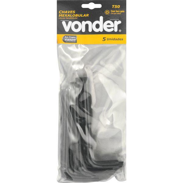 Chave Hexalobular T50 c/ Furo Guia Crv c/ 05 peças Vonder - 1