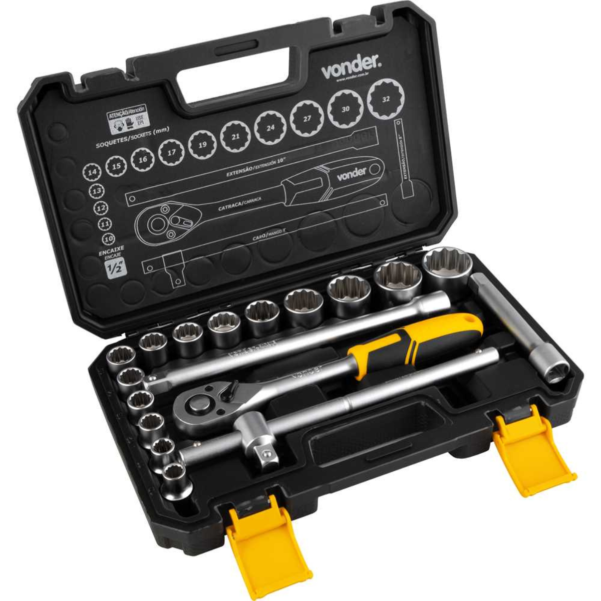 Jogo Soquete Estriado 1/2 10-32mm Cromo Vanádio Vonder - 1