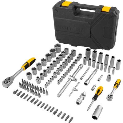 Jogo de Soquetes Ponteiras  1/4" e 1/2" com Catraca 108 peças Vonder Aço Cromo CRV Maleta Completo