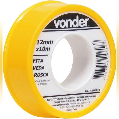 Fita veda rosca 12mmx10m ptfe teflon - Vonder