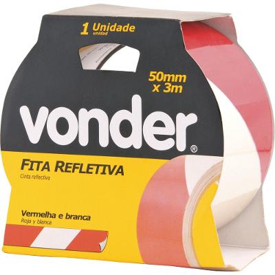 Fita Zebrada Adesiva Refletiva 50mmx3m Branca E Vermelha - V