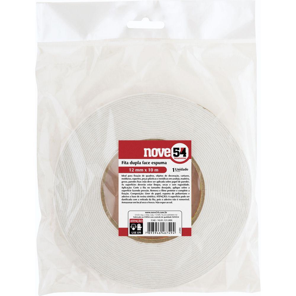 Fita dupla face espuma 12mmx1,5m branca - Nove54 - 2
