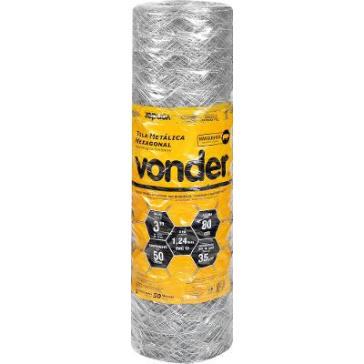 Tela Metálica Mangueirão Hex 3'' BWG18 0,8m 50m Vonder