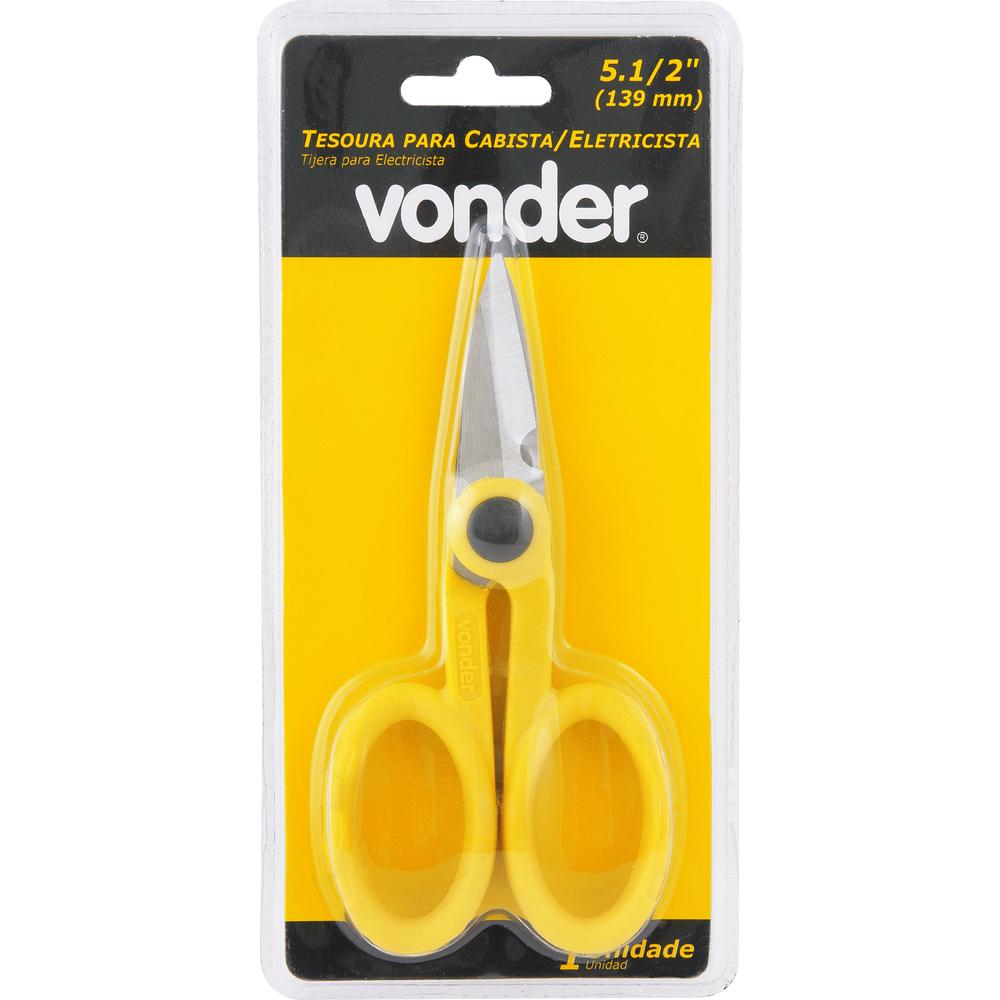 Tesoura para cabista 5.1/2" aço inox cabo plástico Vonder - 4