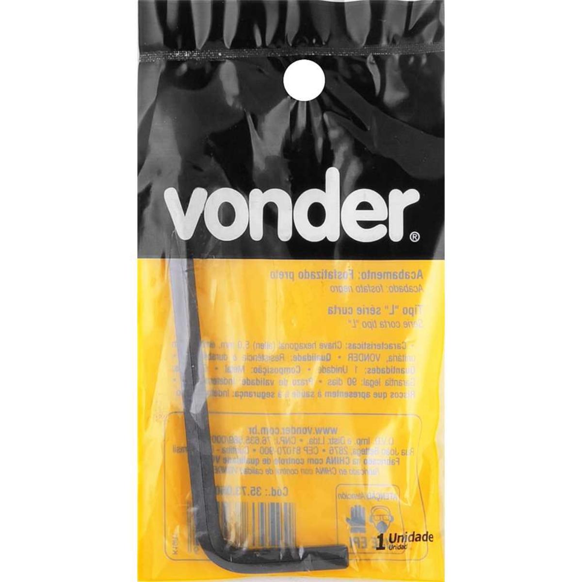 Chave Hexagonal (Allen) 5,0 mm Vonder - 5