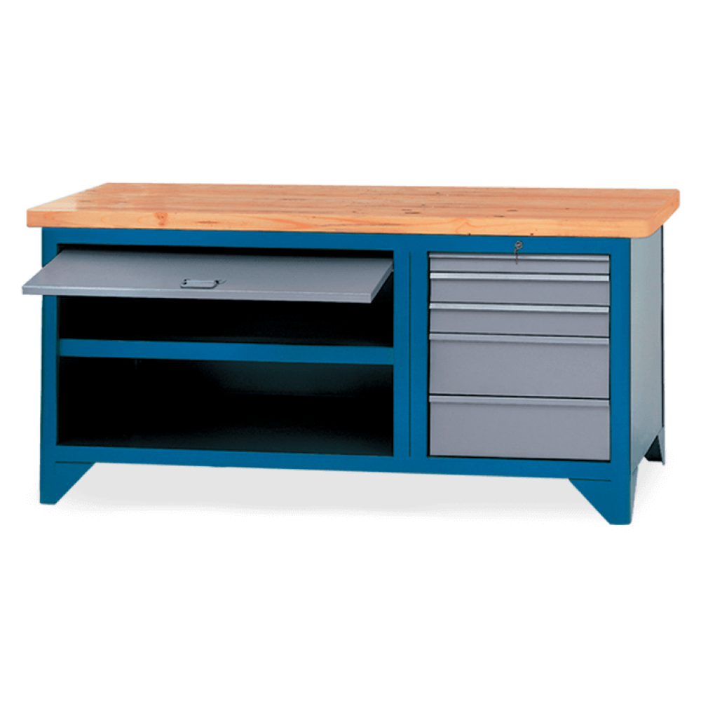 Bancada com 5 Gavetas Porta retrátil Suporte para morsa N05 e Tampo de pinus 40mm 217A CMB - 1