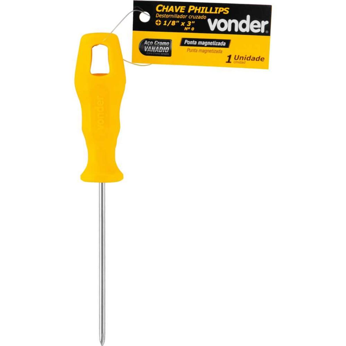 Chave phillips 1/8x3" n.0 cromo vanádio Vonder - 1