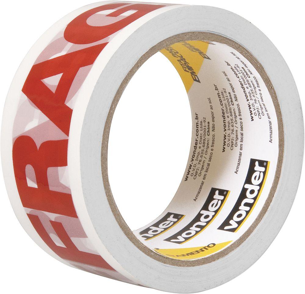 Fita adesiva para embalagem 48mmx50m branca frágil Vonder - 1