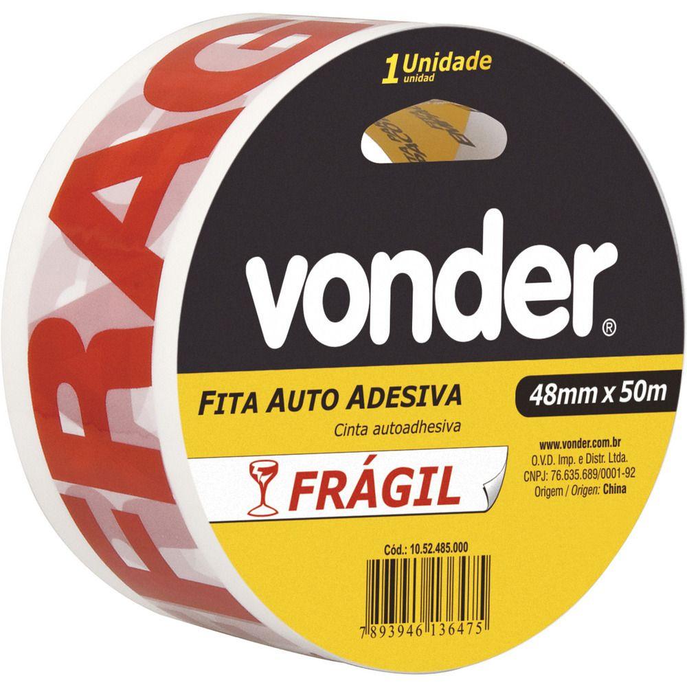 Fita adesiva para embalagem 48mmx50m branca frágil Vonder - 2