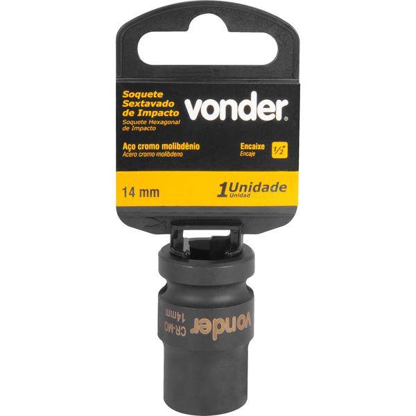 Soquete Sextavado Impacto Encaixe 1/2" 14mm Aço Cromo Vonder - 1