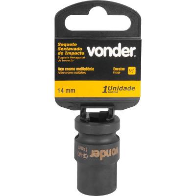 Soquete Sextavado Impacto Encaixe 1/2" 14mm Aço Cromo Vonder