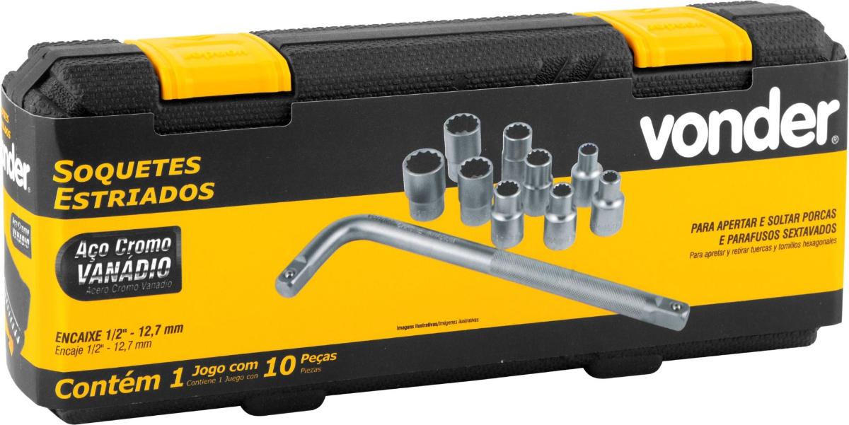 Soquete Estriado Encaixe 1/2" Jg 08A20mm 10Pc Vonder - 2