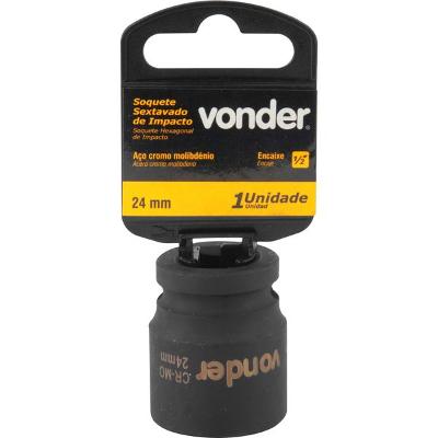 Soquete Sextavado Impacto Encaixe 1/2" 24mm Aço Cromo Vonder