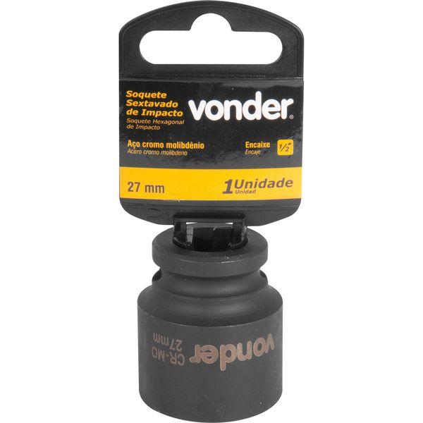 Soquete Sextavado Impacto Encaixe 1/2" 27mm Aço Cromo Vonder - 1