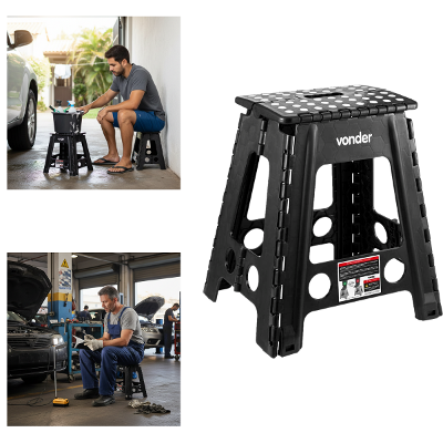 Banqueta Plástica Dobrável Preta Altura 450 MM Vonder