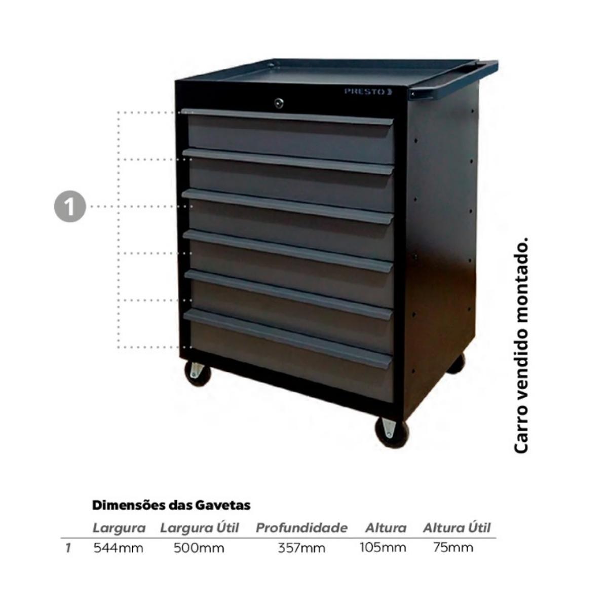 Carro para Ferramentas Profissional 6 Gavetas Dark Presto - 3