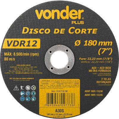Disco De Corte 177,8x3,0x22,22 2 Telas Para Aço Carbono Vdr1