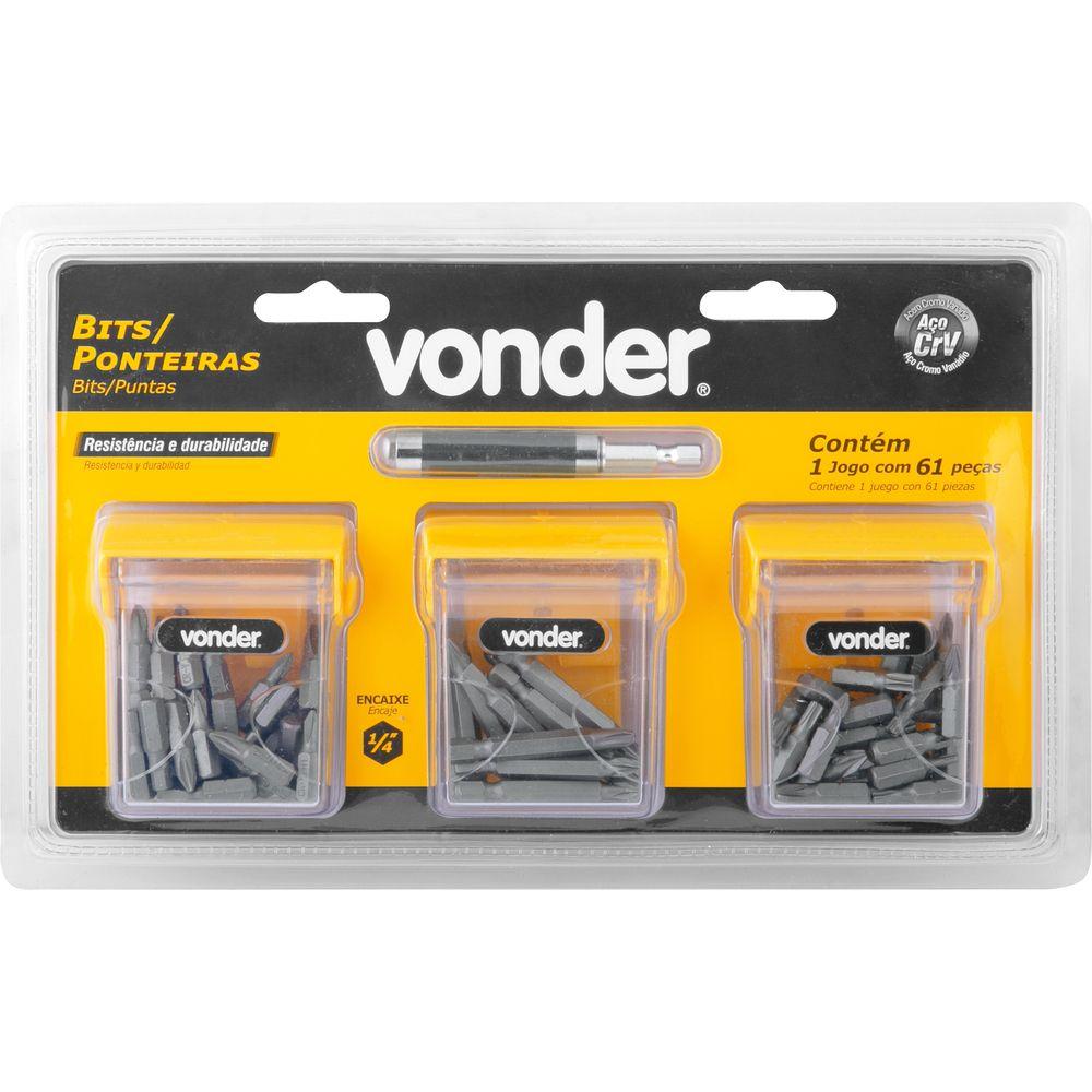 Jogo Bits/Ponteiras Vonder com 61 peças Encaixe 1/4 - 2