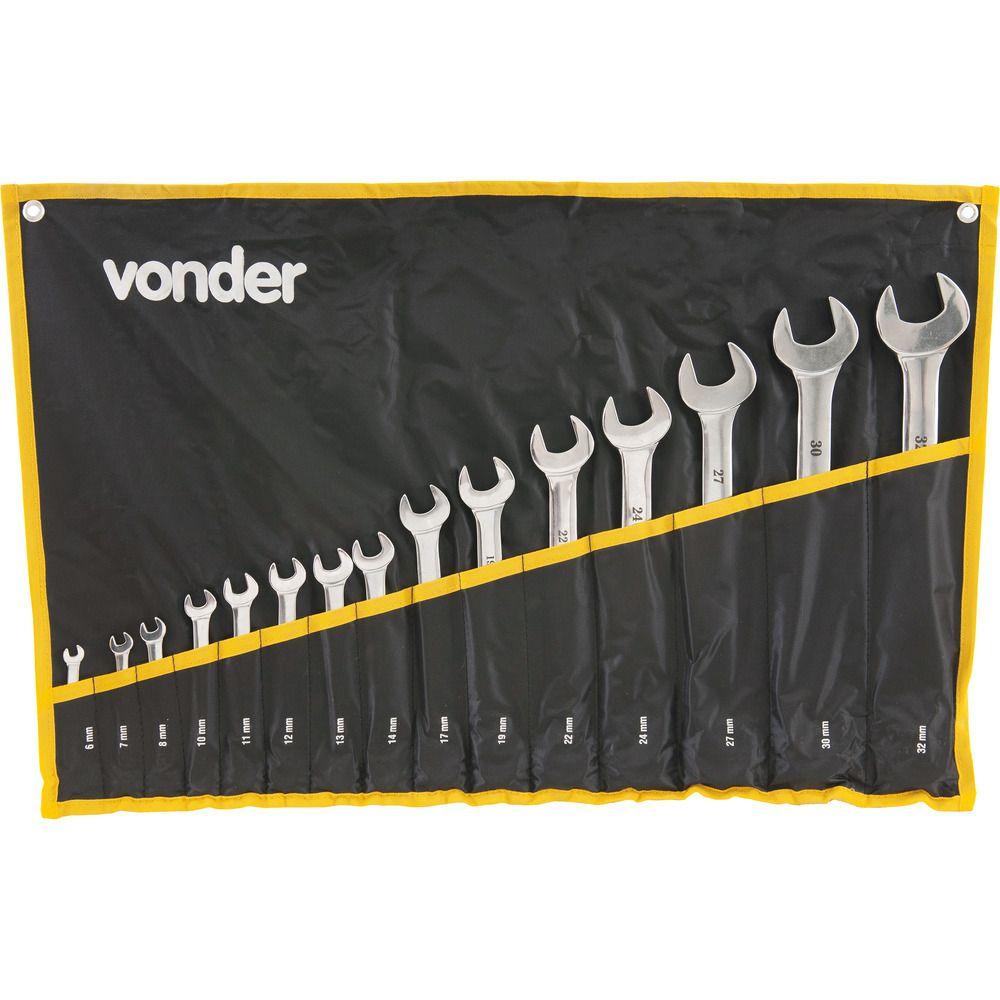 Jogo Chave Combinada 6-32mm Cromo Vanádio Cromada 15 Vonder - 2