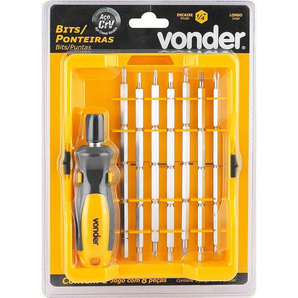Jogo Bits/Ponteira Crv com 8 peças Enc 1/4 Longo Vonder - 3