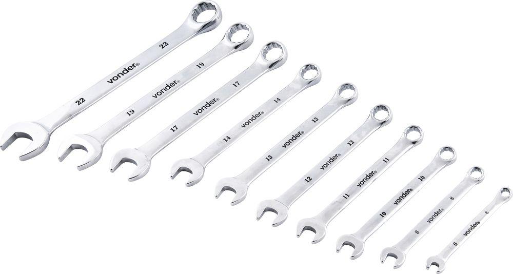 Jogo Chave Combinada 6-22mm Cromo Vanádio Cromada 10 Vonder - 1