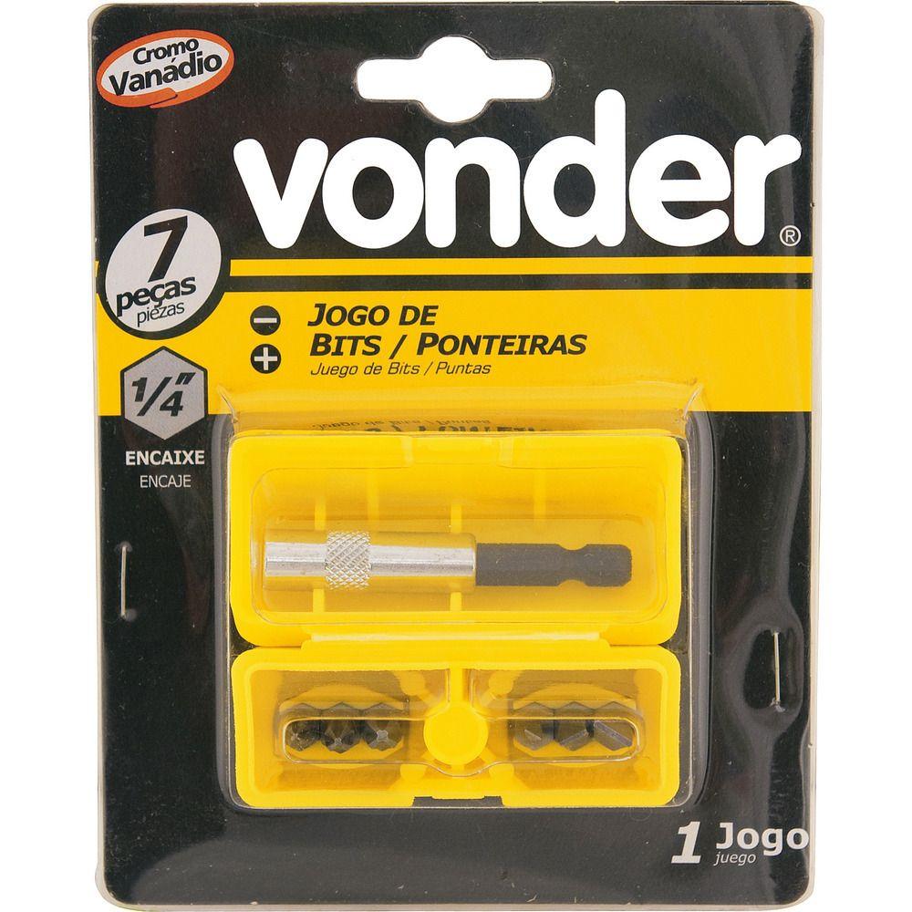 Jogo bits ponteiras 1/4" com 7 peças cromo vanádio - Vonder - 6