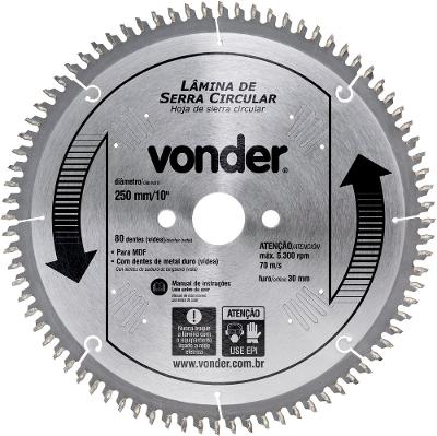 Lamina Serra Circular Vídea 250x30x3,0mm 80 Dentes 5300 Rpm 
