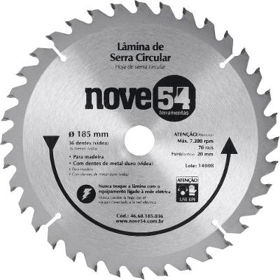 Lamina Serra Circular Vídea 185x20x2,2mm 36 Dentes 7200 Rpm 