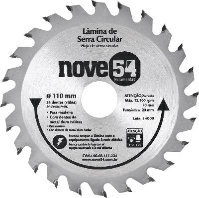 Lamina Serra Circular Vídea 110x20x1,8mm 24 Dentes 12100 Rpm